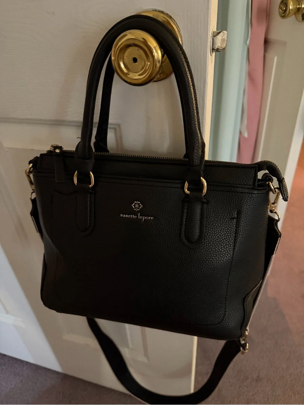 Nanette Lepore Black Pebble Leather Tote/crossbody bag